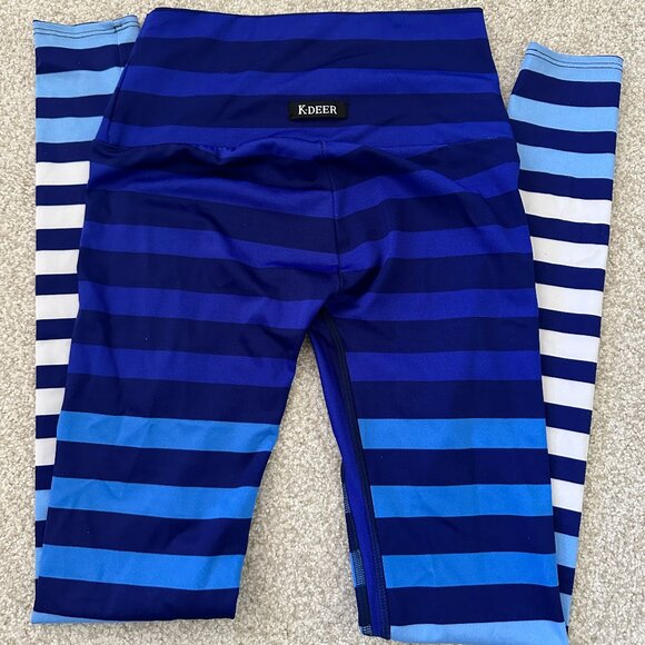 K-DEER Ombre Blue White Stripe Leggings Women's Size Medium - Picture 1 of 3